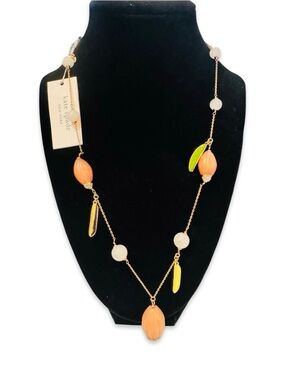 Kate Spade Gold Plated Peach and Yellow Long Pendant Necklace NWT